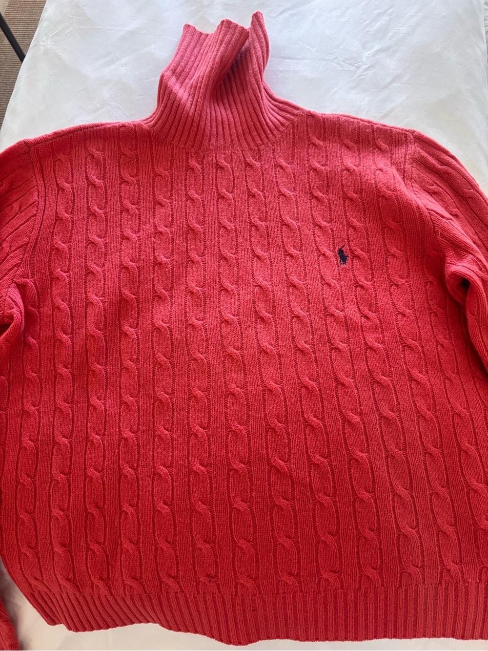 Ralph Lauren Coral-Red Cable-Knit Turtleneck Sweater, XL, great condition